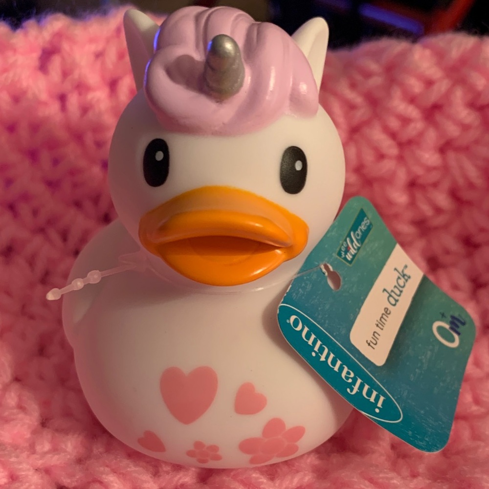 Infantino Pink and White Unicorn Duck Toy